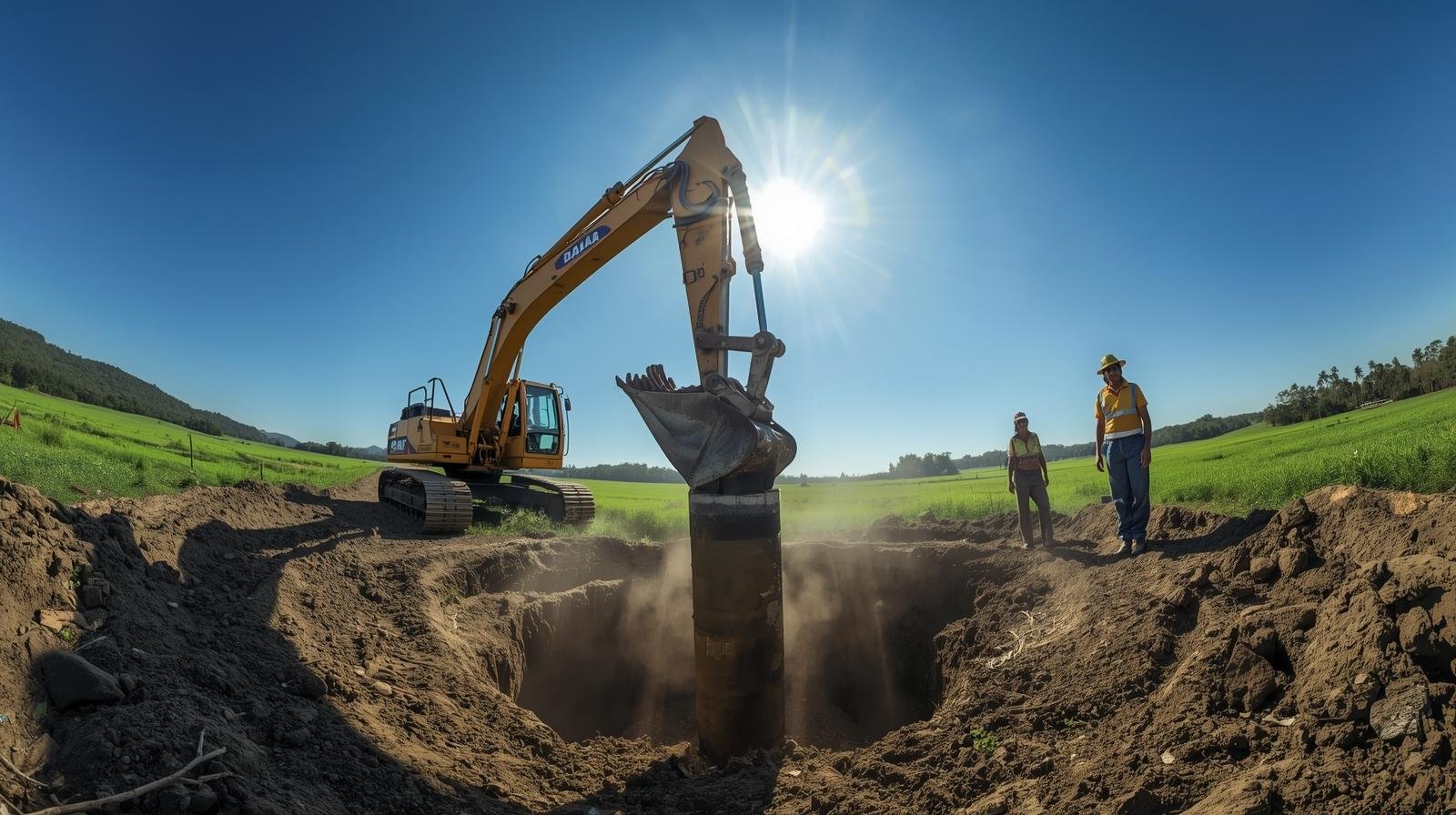 JCB excavating a farm pond in Tamil Nadu